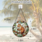 Stained Glass Window Hanging, Squirrel on a Branch Suncatcher Diamond Glass Panel Animal Sun Catchers Decor for Birthday for Women, Men, Wife, Aunt, and Mom 7.8 in