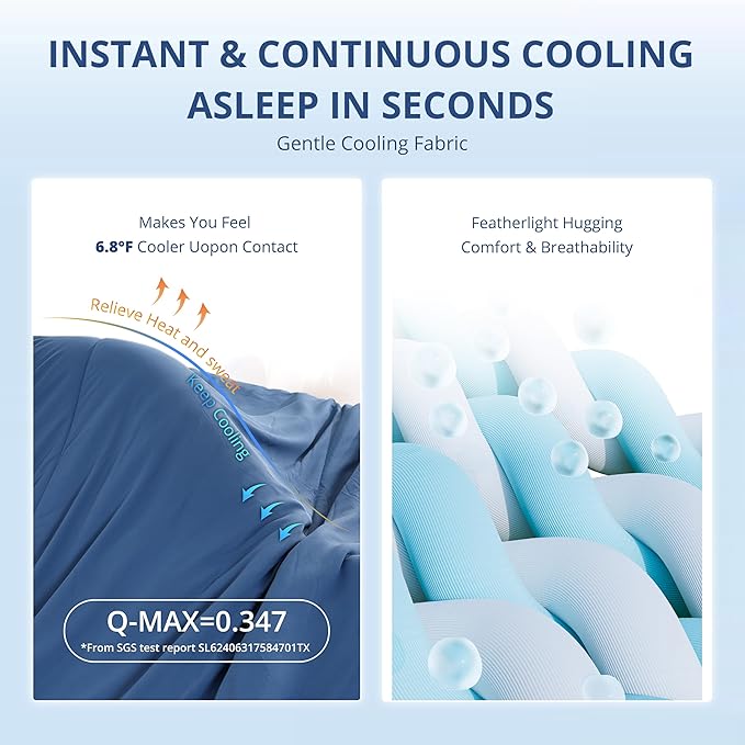 EGOHOME Cooling Comforter Queen Size,Double-Sided Cooling Blanket fo Hot Sleepers,Blue Summer Comforter for Queen Size Bed,Breathable & Soft & Silk Smooth Bedding Comforter - 90" x 90"