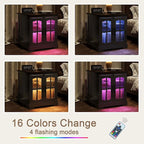 ChooChoo Farmhouse End Table Set of 2, 24" Large Sofa Side Table with Charging Station & LED Light, Black Nightstand with Adjustable Storage Shelf, Square Bedside Table for Living Room