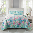 Travan Floral Quilt King Quilt Bedding Set, Ultra Soft & Fade Resistant King Size Quilt Set with 1 Quilt Set and 2 Shams Purple Quilt for All Season, Dream Garden-Purple, King