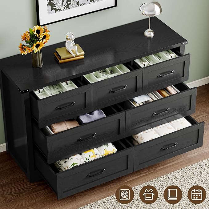 7-Drawer Dresser for Bedroom, Modern Wooden Chest of Drawers with Metal Handles, Anti-Tipping Design, Sturdy and Stable Storage Organizer for Living Room, Entryway, Home Office
