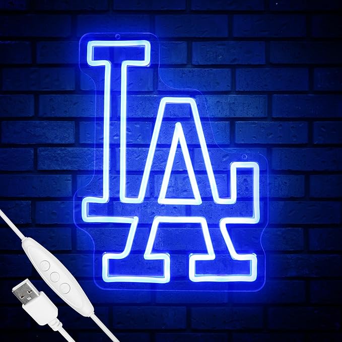 LA Baseball Neon Sign, Los Angeles Cool Light Up Dimmable LA Team Logo Hanging Led Neon Sign for Baseball Wall Decor Art, Bedroom, Party, Man Cave, Garage, Birthday Christmas Gift for Baseball Fans