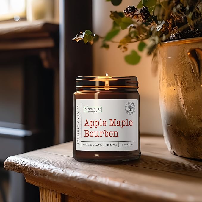 Apple Maple Bourbon Scented Candle, Many Scents to Choose from, All Natural Non-Toxic Soy Wax, Handmade in The USA (Apple Maple Bourbon)