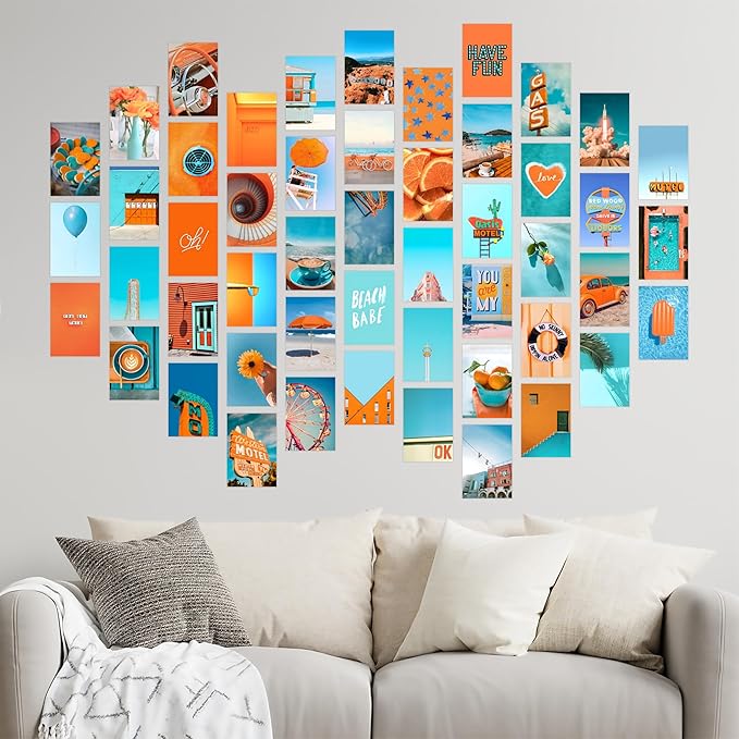 Y2K BOO Peachy Teal Wall Collage Kit - 50 Trendy Peach and Teal Aesthetic Photos for Dreamy Spaces, Perfect Room Decor for Teens, 4"x6" Preppy Wall Art for College Dorms