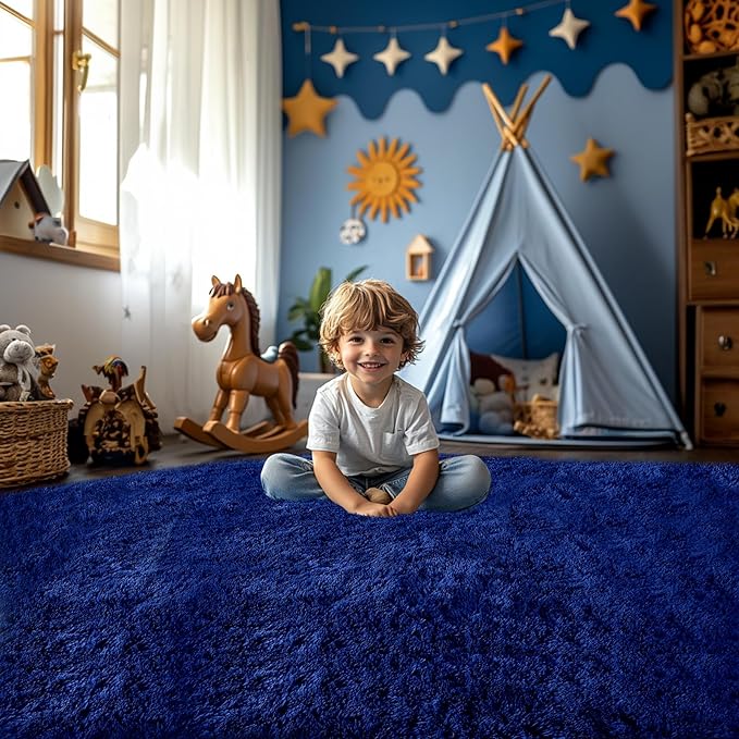 Blue Rug for Kids Room: Rugs for Room Boys- Blue Fluffy Area Rugs for Playroom