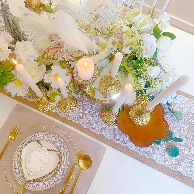 Glass Candlestick Holder,Striped Taper Candle Holders,Set of 6 Candle Stand for Table Centerpieces, Home Decor,Weddings,Festival and Parties (Gold Diamond)