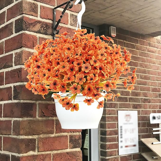 Krissing 48 Bundles Artificial Fall Flowers for Outdoors, UV Resistant Fake Outdoor Silk Flowers Plants Fall Faux Autumn Flowers for Garden Porch Window Box Fall Outside Decor