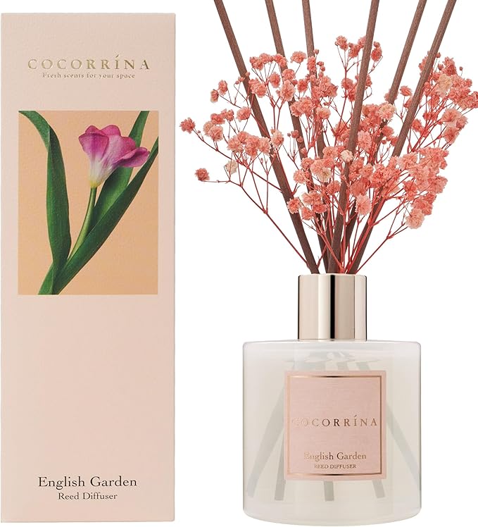 COCORRÍNA Reed Diffuser - English Garden Scented Diffuser with 8 Sticks Home Fragrance Reed Diffuser for Bathroom Shelf Decor