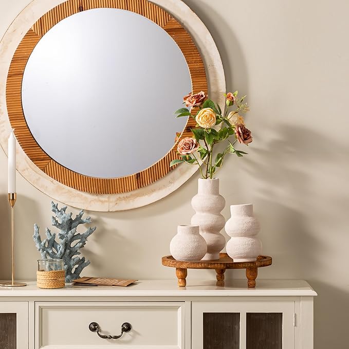 Ceramic Vase Home Table Decor - White Flower Vase Set of 3 Living Room Kitchen Decorations Farmhouse Modern Rustic Vases Decorative Centerpiece for Shelf Bedroom Office Bathroom Dining Coffee Desk