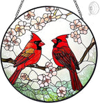 Cardinal Suncatcher Stained Glass Window Hanging - 8” Stained Glass Suncatchers for Windows - Sun Catchers Indoor Window Catcher with Hooks and Chain - Birthday Gifts for Mom Grandma