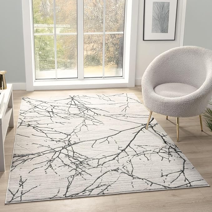 LUXE WEAVERS Modern Abstract Nature Cream Gray 4x6 Area Rug, Non-Shedding Carpet