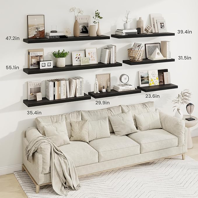 Fun Memories Floating Shelves for Wall, 24 Inch Rustic Wood Wall Mounted Shelves for Bathroom, Bedroom, Living Room, Deep Floating Shelves for Storage & Home Decor (Black, Set of 2)