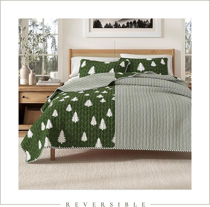Great Bay Home King Reversible Rustic Lodge Olive Bedspread Quilt with Shams - All Season Cabin Coverlet Bedding Set (Includes 1 Quilt, 2 Pillow Shams)