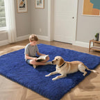 Blue Fluffy Rug Shaggy Area Rug, 4x6 Area Rugs for Girls Bedroom, Soft Cute Baby Play Mat, Indoor Floor Carpet for Teen, Nursery, Preppy Dorm, Plush Aesthetic Bedside Rug