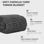 L'AGRATY Chunky Knit Blanket Throw: 72''x84'' Chenille Chunky Knitted Throw Blanket for Bed Couch - Handmade Thick Big Cable Knit Blanket - Large Chunky Crochet Blanket for Home Decor(Dark Grey)