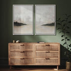 SIGNFORD Framed Canvas Print Wall Art Set Misty Horizon Soft Neutral Toned Landscape Illustration Modern Art Decorative Nordic Nature for Living Room, Bedroom, Office - 24"x36"x2 White