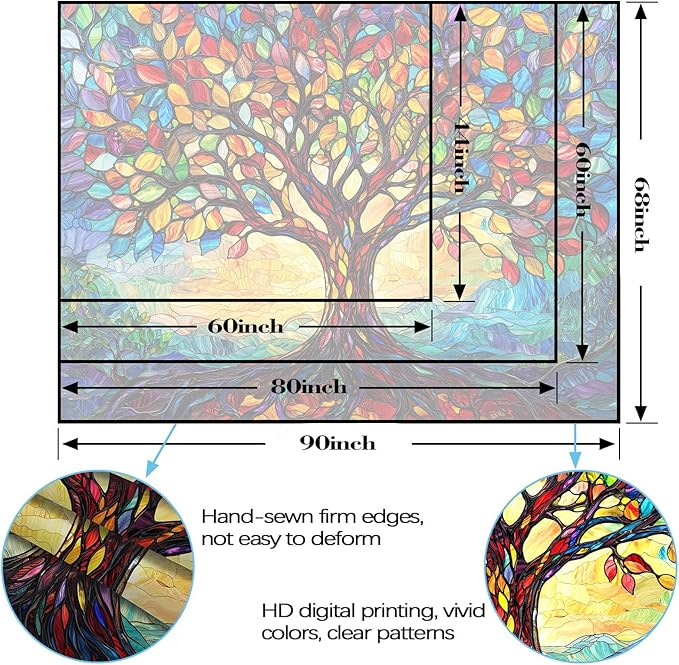 Lunerfex Tree of Life Tapestry Stained Glass Tapestry Wall Decor Tapestries for Bedroom Art Tapestries Wall Hanging for Bedroom Living Room Glass-Tree-01 70"x90"