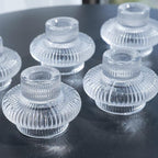 VOHO 12pcs Taper Candle Holders Ribbed Glass, Stylish Boho Candle Holder Stackable and Reversible for Candlesticks & Votive Candles, Clear Candle Sticks Holder Decor for Dining Table Centerpiece