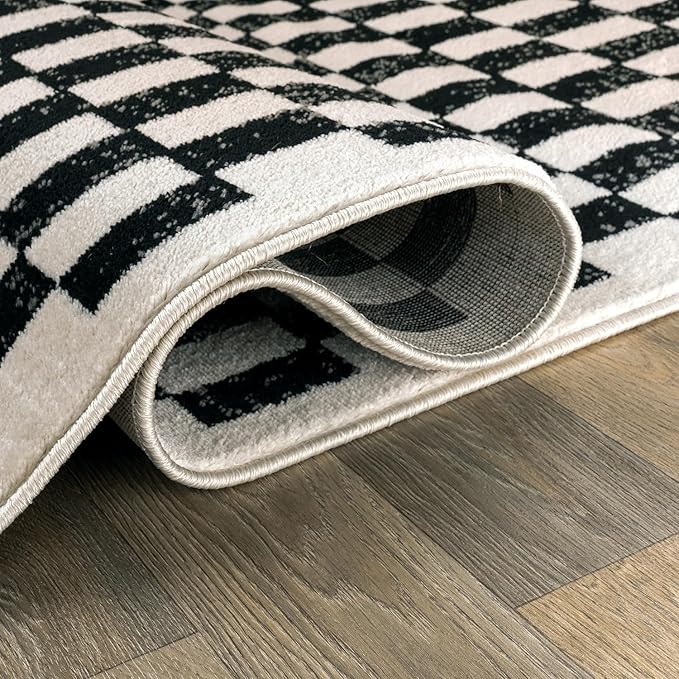 Rugshop Black and White Checkered Area Rug – High-Contrast Grid Pattern Carpet for Living Room, Bedroom, or Dorm – Trendy Contemporary Soft Floor Décor 2' 3" x 4' Black