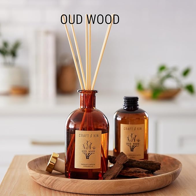 Oud Wood Reed Diffuser Oil Refill | Reed Diffuser Refill for Craft & Kin Diffusers | Long Lasting Home Fragrance - 5.75 oz