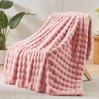 NEWCOSPLAY Faux Fur Twin Blanket Pink Bubble Blanket Thick Warm Soft for Couch Sofa Bed 550GSM (Pink, Twin(60"x80"))