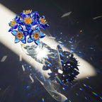 Blue Crystal Flower Figurine Collectibles Crystal Flower Christmas Ornament for Home Decor Table Centerpiece Glass Bouquet Flowers Keepsake for Women