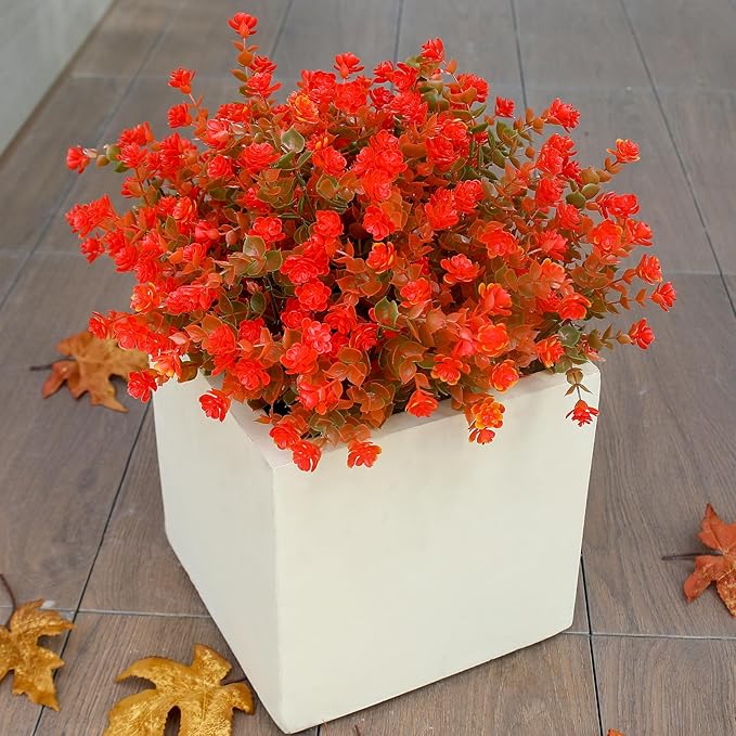 alyptus Artificial Fall Mums – 12 Bundles Fake Outdoor Fall Flowers with Greenery, UV Resistant No-Fade Faux Plants for Porch, Patio, Garden, Office & Thanksgiving Décor