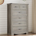 Tall 6-Drawer Dresser for Bedroom, Modern Wooden Chest of Drawers with Metal Handles, Anti-Tipping Design, Sturdy and Stable Storage Organizer for Living Room, Entryway, Home Office