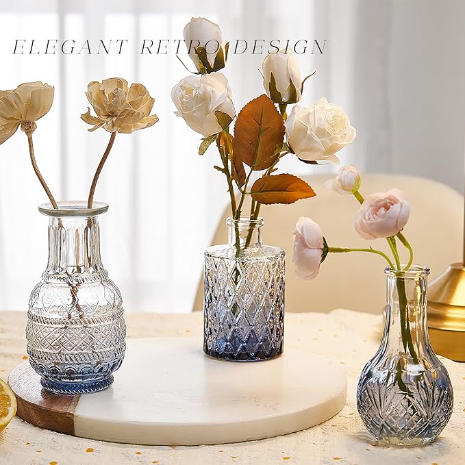 Glass Bud Vase Set of 30, Small Flower Vases, Glass Vases for Centerpieces, Vintage Home Table Decorations Bud Vases (30 Pcs, Blue)