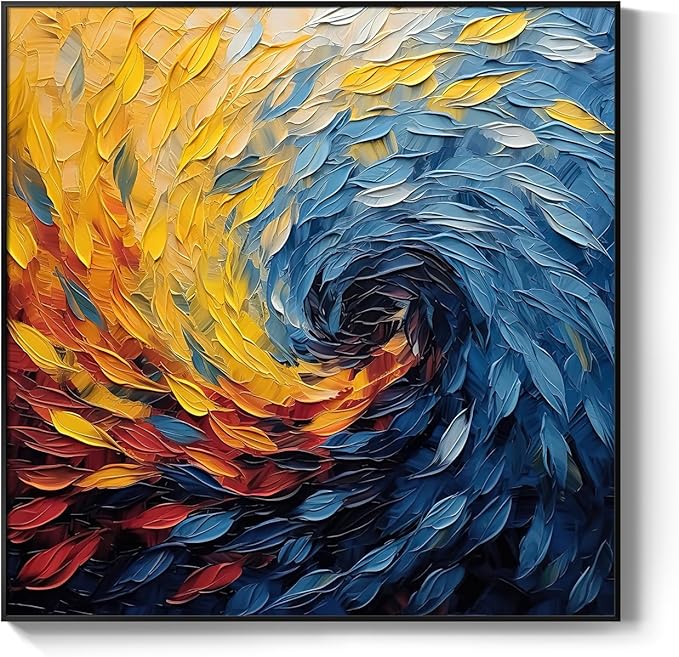 Framed Blue Modern Abstract Wall Art, Minimalist Large Canvas Paintings Artwork for Walls, Blue Yellow Art Prints Pictures for Living Room, Hallway, Bedroom, Office, Bathroom Wall Decor -24x24 Inch