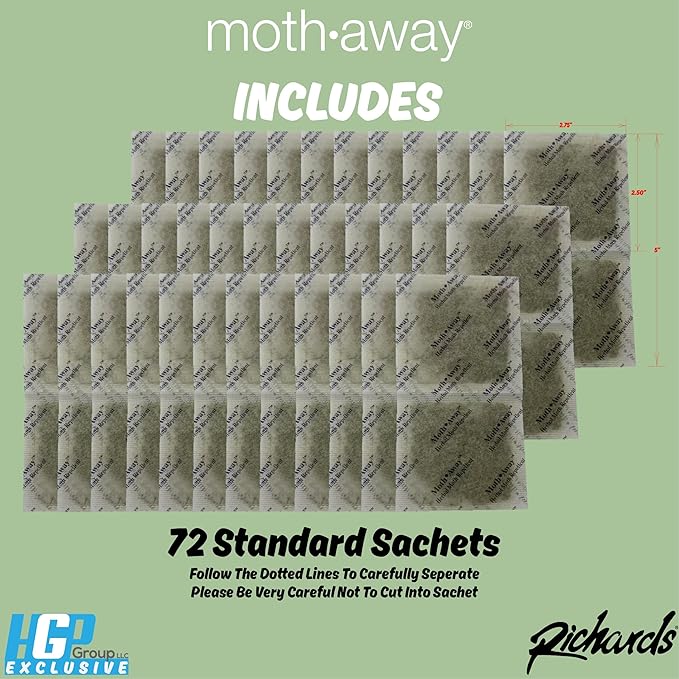 Richards Homewares Moth Away Sachets - 72 Pack (White) (6 Sets of 12 Sachets) - Fresh Mint Scent