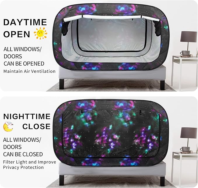 Bed Tent Twin Bed Canopy Portable Dream Tent for Adult Indoor Sleeping Tents with 2 Doors Breathable Private Space Tents, Galaxy