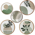 Qunclay 5 Pcs Wall Art Decor Wooden Living Room Wall Decor Bohemian Hanging Farmhouse Geometric 10'' and 8'' Aesthetic Wood Minimalist Posters for Bedroom(Greenery)