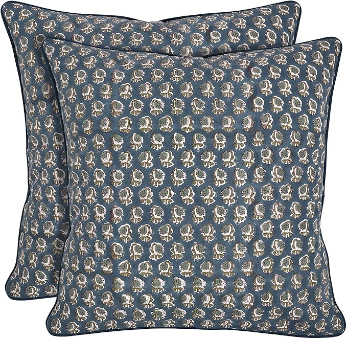 Ridhi Modern Farmhouse Pillow Covers Decorative Cotton Throw Pillow Covers Set of 2 Peacock Blue Cushion Covers for Boho Couch Sofa Bed Living Room Spring Home Decor 18x18