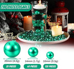 200 PCS Green Vase Fillers, Pearls Bead for Centerpieces Vases, 10/14/20 MM No Hole Beads, Fake Pearls for Wedding Birthday Anniversary Theme Party Table Centerpieces Decor