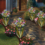 Solar Metal Agave Butterfly Flower Stick Garden Sculpture - Outdoor Christmas Lights With Swaying Butterfly - Solar Powered Gift (2 PCS Light Green)