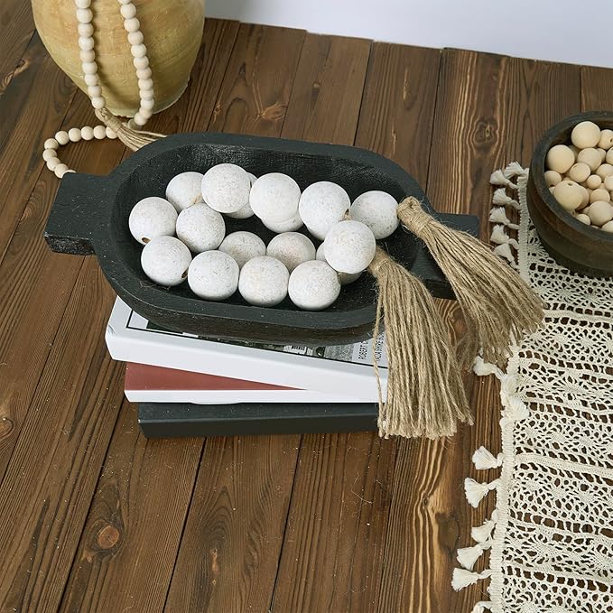 OMISHE Extra Large Wood Bead Garland Rustic White with 1.6" Diameter Wooden Beads and Tassels, 41" Long Rustic Farmhouse Country Decorative Beads for Home Tray Decor, Rustic White