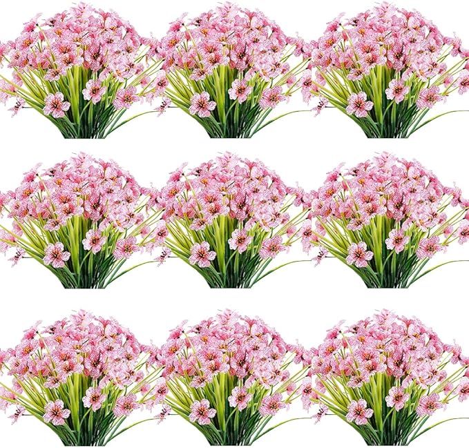 30 Bundles Artificial Flowers Outdoor UV Resistant Fake Flowers No Fade Faux Plastic Plants Garden Porch Window Box Decorating(Pink)