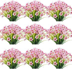 30 Bundles Artificial Flowers Outdoor UV Resistant Fake Flowers No Fade Faux Plastic Plants Garden Porch Window Box Decorating(Pink)