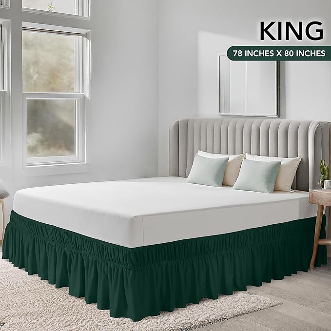 Utopia Bedding King Elastic Bed Ruffle - Easy Wrap Around Ruffle - Microfiber Bed Skirt with Adjustable Elastic Belt 16 Inch Tailored Drop - Hotel Quality Bedskirt, Fade Resistant (King, Emerald)