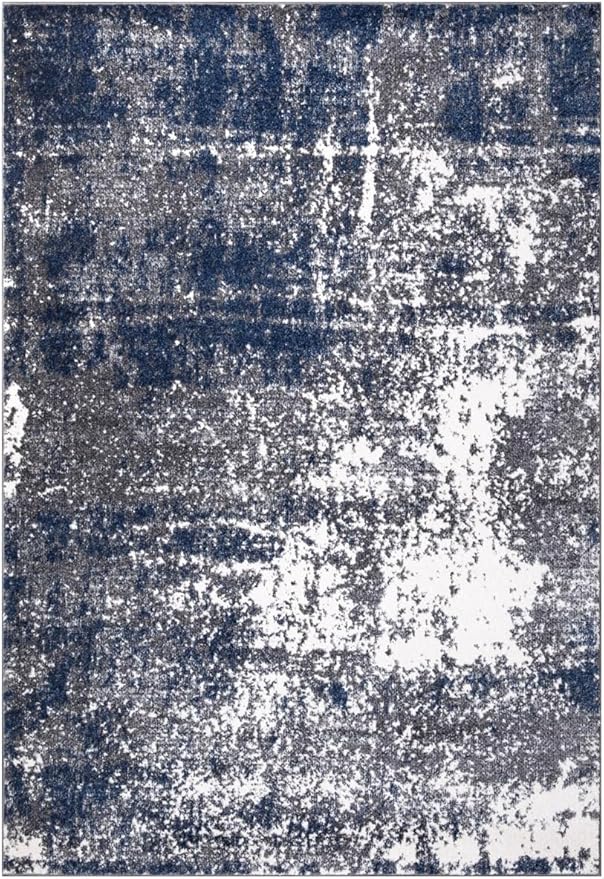 Keen Home Design Area Rugs - 6x9 Non-Shedding, Abstract Rugs for Kitchen, Living Room, Bedroom, Dining Room, Entryway - Size: 5'11" x 9'2", Navy/Grey/White