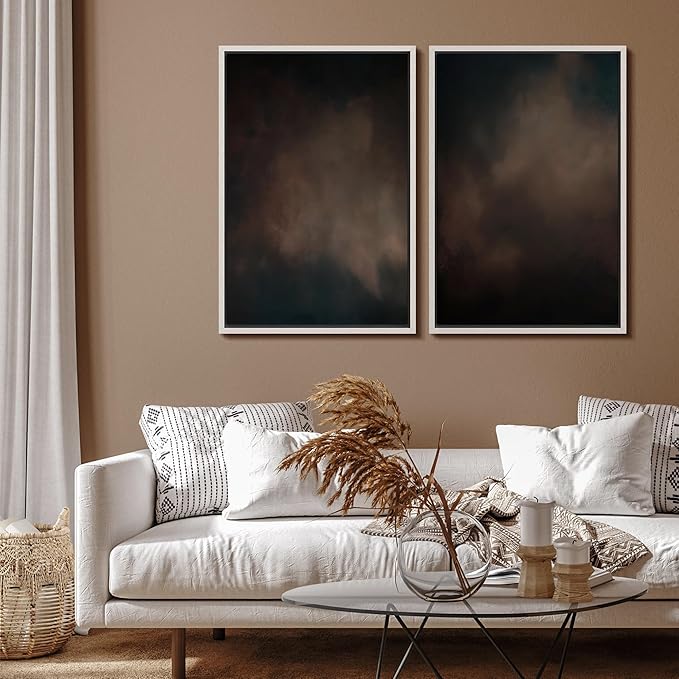 SIGNFORD Framed Canvas Print Wall Art Set Moody Dark Abstract Earth Tones Illustration Modern Art Decorative Nordic Nature for Living Room, Bedroom, Office - 16"x24"x2 White