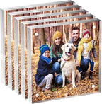4x4 Acrylic Picture Frame 5 Pack, Clear Freestanding Double Sided Frameless Magnetic Photo Frames, Desktop Display Decor Gift