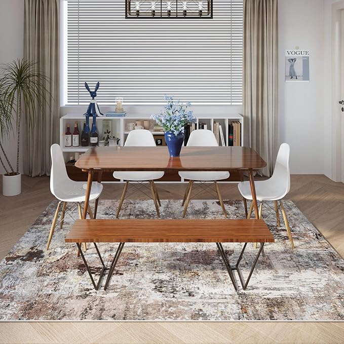 Rugcomf Modern Abstract 5'x7' Area Rugs - Machine Washable, Non-Slip Low Pile Boho Carpet for Living Room, Bedroom, Dining Room, Farmhouse, Kids Playroom, Office - Brown