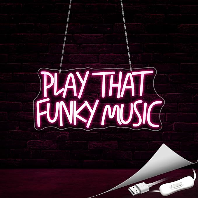Neon Sign, Play That Funky Music Neon Signs for Wall Decor Neon Pink LED Signs Room Neon Light Up Signs Home Decor for Business Bedroom Club Party Bars Shop USB Operated