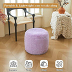 XeGe Fluffy Faux Fur Inflatable Pouf Ottoman, Soft Fuzzy Foot Stool Light Purple, Furry Footrest Floor Pouf Anti-Slip Kid Girls Adult, Foldable Round Ottoman Cushion Living Room Bedroom, Lavender