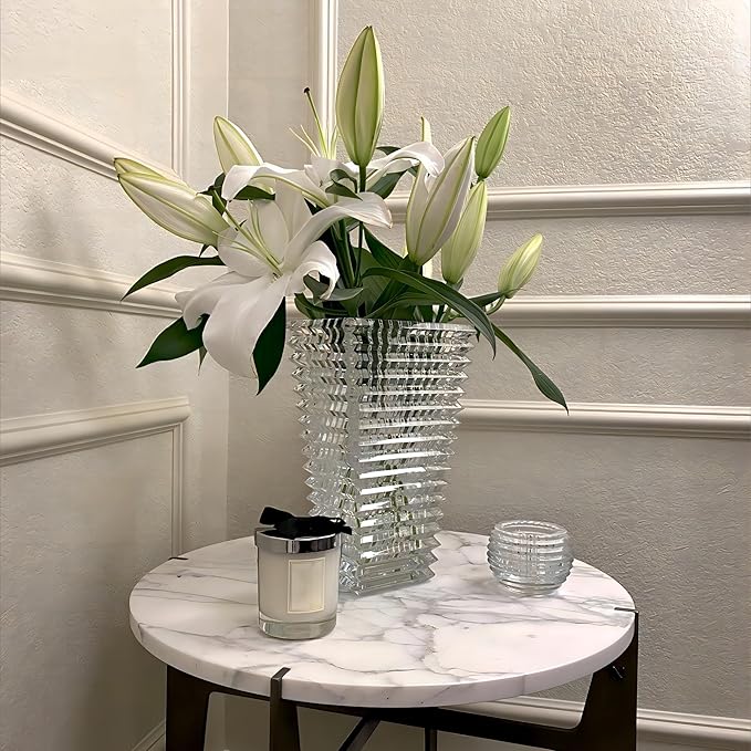 MCMCNCUIU Crystal Glass Vase, Large Crystal Vases for Flowers, Large Flower Vase, Clear Modern Vases for Living Room, Bedroom, Kitchen, Dining Table, Mantle, Wedding, 11 Inches