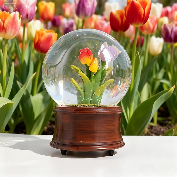Fall Autumn Decor Tulip Snow Globe Musical, Tulip Themed Gifts, Indoor Fall Decorations, Thanksgiving Gift Ideas.