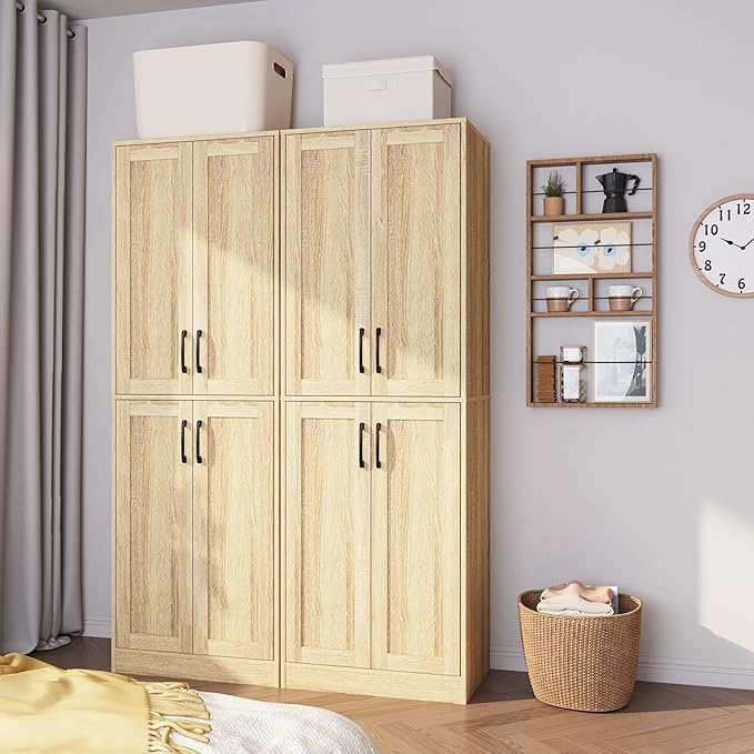 Storage Cabinet, Kitchen Cabinet with Doors & Shelf, Tall Storage Cabinet for Bathroom, Living Room, Entryway,Natural