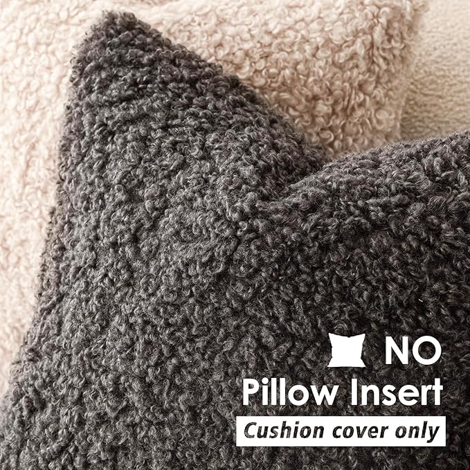 Foindtower 2 Pieces 26x26 Inch Dark Gray, Faux Fur Throw Pillow Cover Accent Sherpa Furry Pillow Covers Fuzzy Soft Pillowcases Cozy Sheepskin Decorative Fleece Cushion Case for Bed Couch Living Room